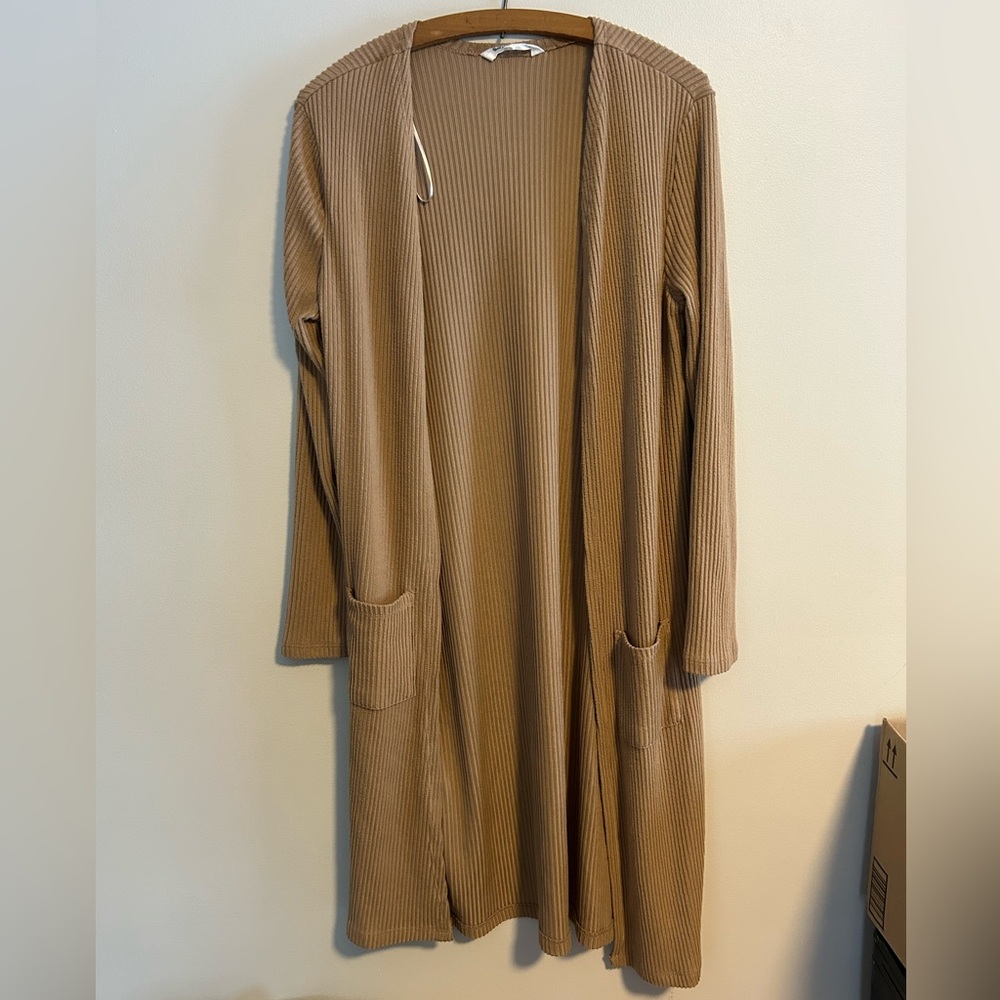 (3/$20) Bluenotes medium tan Ribbed cardigan